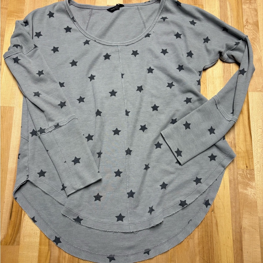 Lucky Brand Gray Star Long Sleeve Top